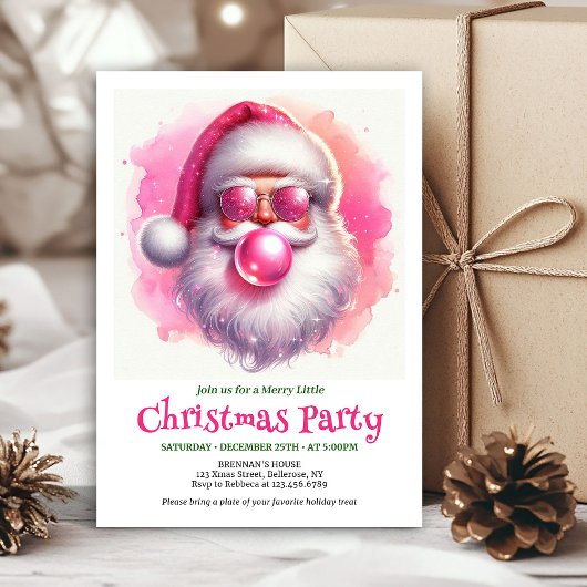 Sweet pink santa chewing gum watercolor Christmas Einladung