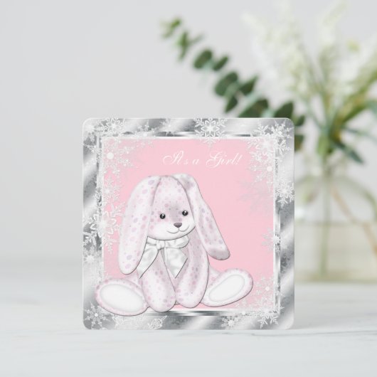Sweet Pink Snowflake Winter Wonderland Baby Dusche Einladung (Stehend Vorderseite)