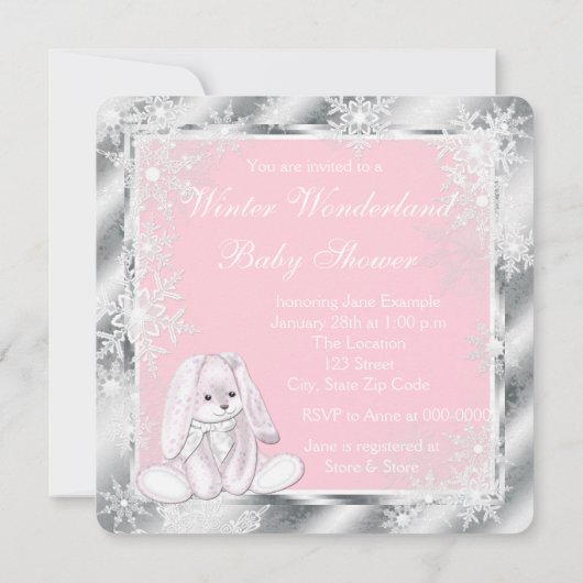Sweet Pink Snowflake Winter Wonderland Baby Dusche Einladung (Rückseite)