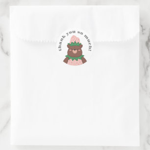 Sweet Pink Strawberry Bear Baby Dusche Vielen Dank Runder Aufkleber