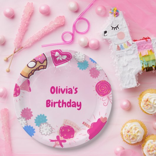 Sweet Pink Swan & Candy Birthday Pappteller (Party)