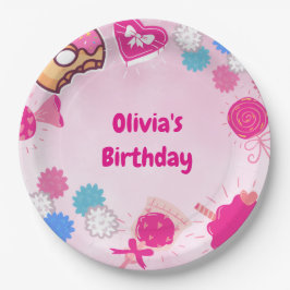 Sweet Pink Swan & Candy Birthday Pappteller