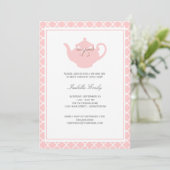 Sweet Pink Teapot Baby Sip & See Tea Party Einladung (Stehend Vorderseite)