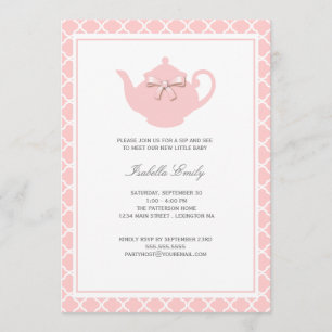 Sweet Pink Teapot Baby Sip & See Tea Party Einladung