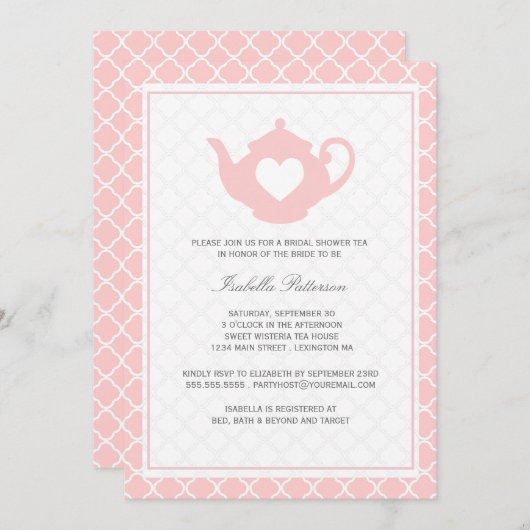 Sweet Pink Teapot Brautparty Tee Party Einladung (Vorne/Hinten)