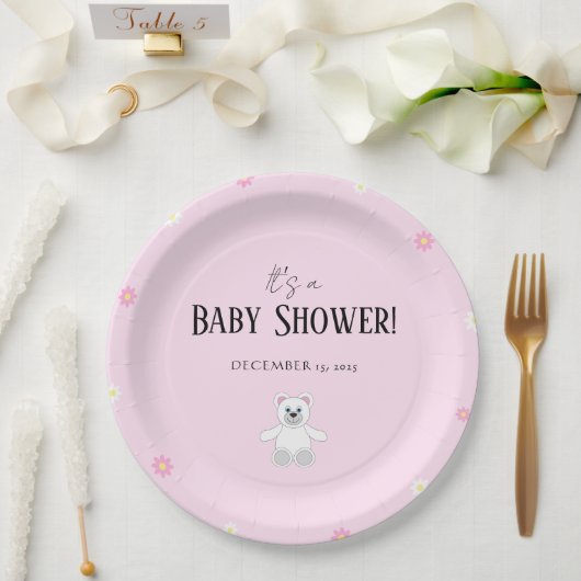 Sweet Pink Teddy Bear Baby Shower Party Pappteller (Hochzeit)