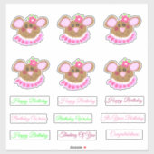 Sweet Pink Teddy Bear Geburtstag Aufkleber (Blatt)