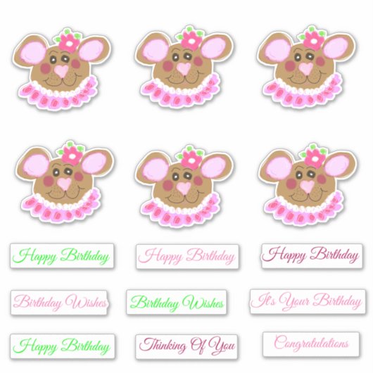 Sweet Pink Teddy Bear Geburtstag Aufkleber (Vorderseite)