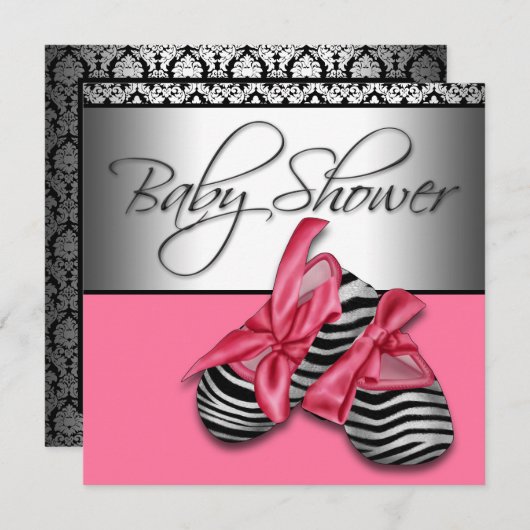 Sweet Pink und Black Baby Dusche Einladung (Vorne/Hinten)