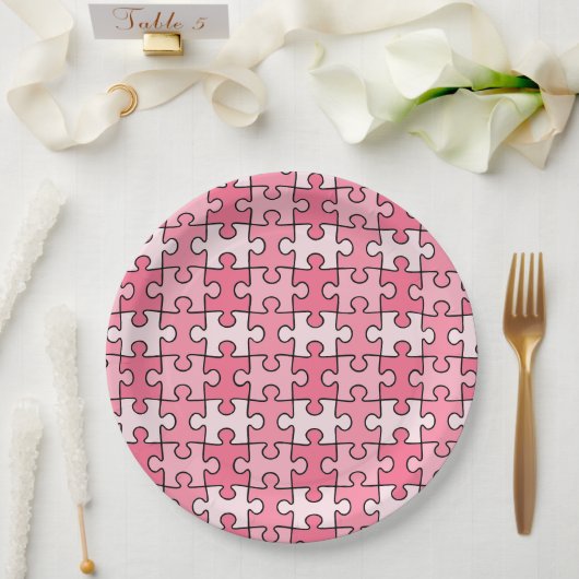 Sweet Pink und Black Puzzle Stücke Pappteller (Hochzeit)