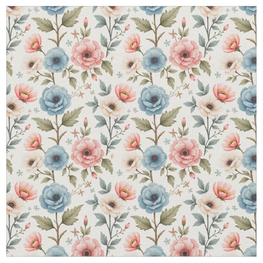 Sweet Pink und Blue Blumen Stoff (Nahaufnahme)