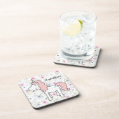 Sweet Pink Unicorn, Blume und Ihr Name Getränkeuntersetzer (Rechte Seite)