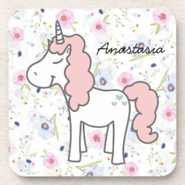 Sweet Pink Unicorn, Blume und Ihr Name Getränkeuntersetzer