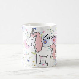 Sweet Pink Unicorn, Blume und Ihr Name Kaffeetasse