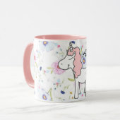 Sweet Pink Unicorn, Blume und Ihr Name Tasse (Vorderseite Links)