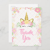 Sweet Pink Unicorn Blumengeburt | Vielen Dank Einladungspostkarte (Vorne/Hinten)