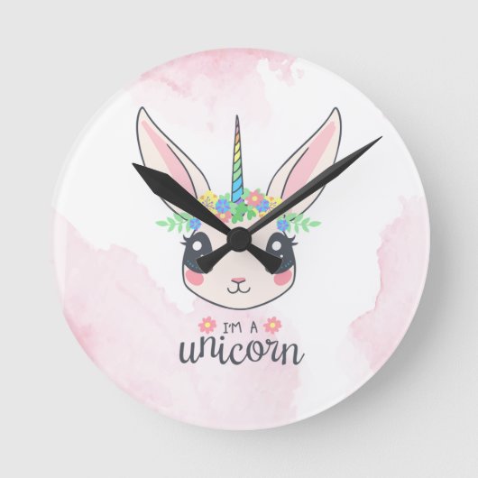 Sweet Pink Unicorn Runde Wanduhr (Vorderseite)