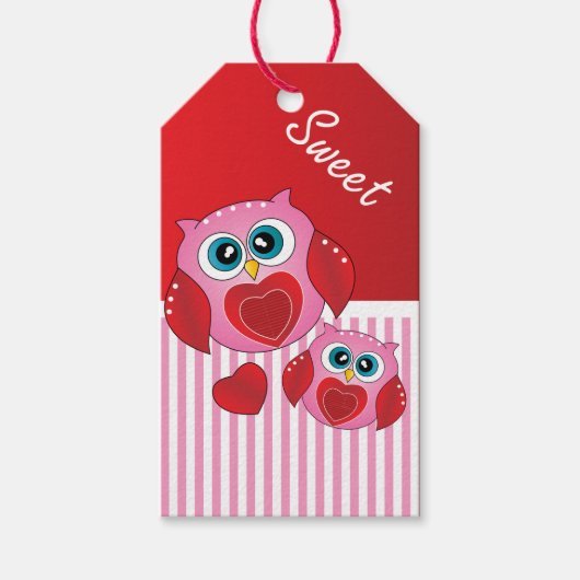 Sweet Pink Valentine Owls Geschenkanhänger (Vorderseite)