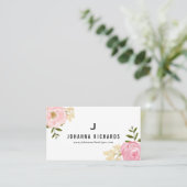 Sweet Pink Watercolor Peonies Floral Monogram Visitenkarte (Stehend Vorderseite)