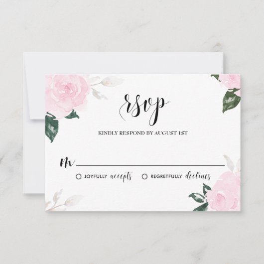Sweet Pink Watercolor Rose Hochzeit RSVP (Vorderseite)