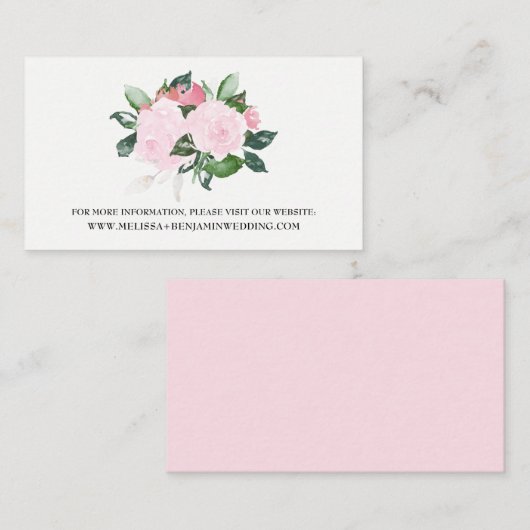 Sweet Pink Watercolor Rose Hochzeitswebkarte Begleitkarte (Vorne/Hinten)