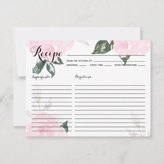 Sweet Pink Watercolor Rose Rezept Karte (Vorderseite)