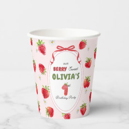 Sweet Pink Watercolor Strawberry Erster Geburtstag Pappbecher