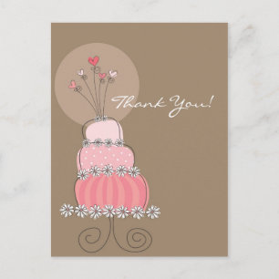 Sweet Pink Wedding Cake Danke Postcard Postkarte