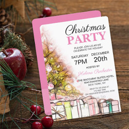 Sweet Pink Weihnachtsbaum & Presents Urlaub Einladung