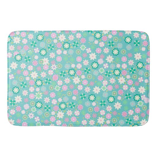 Sweet Pink White Aquamarin Ditsy Floral Pattern Badematte (Vorderseite)