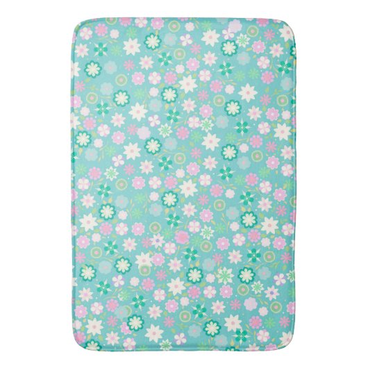 Sweet Pink White Aquamarin Ditsy Floral Pattern Badematte (Vorderseite Vertikal)