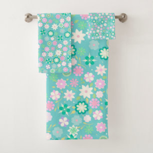 Sweet Pink White Aquamarin Ditsy Floral Pattern Badhandtuch Set