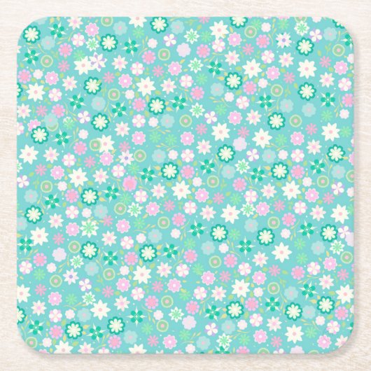 Sweet Pink White Aquamarin Ditsy Floral Pattern Rechteckiger Pappuntersetzer (Vorderseite)