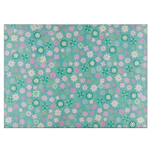 Sweet Pink White Aquamarin Ditsy Floral Pattern Schneidebrett (Vorderseite)
