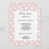 Sweet Pink White Hearts Baby Shower Einladung (Vorne/Hinten)