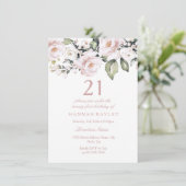 Sweet Pink White Roses Modern 21. Geburtstag Einladung (Stehend Vorderseite)