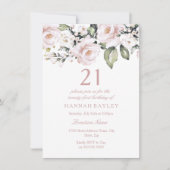 Sweet Pink White Roses Modern 21. Geburtstag Einladung (Vorderseite)