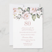 Sweet Pink White Roses Modern 80. Geburtstag Einladung (Vorderseite)