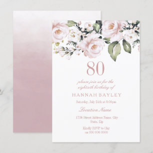 Sweet Pink White Roses Modern 80. Geburtstag Einladung
