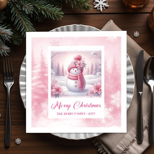 Sweet Pinkmas Christmas Scene Napkins Kids Holiday Serviette