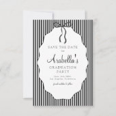 Sweet Pinstriped Black Bow Graduation Save The Date (Vorderseite)