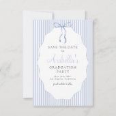 Sweet Pinstriped Blue Bow Graduation Save The Date (Vorderseite)