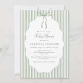 Sweet Pinstriped Green Bow Baby Shower Einladung (Vorderseite)