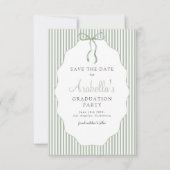 Sweet Pinstriped Green Bow Graduation Save The Date (Vorderseite)