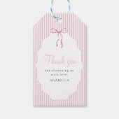 Sweet Pinstriped Pink Bow Baby Shower Thank You Geschenkanhänger (Vorderseite)