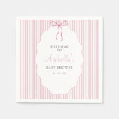 Sweet Pinstriped Pink Bow Baby Shower Welcome Serviette (Vorderseite)