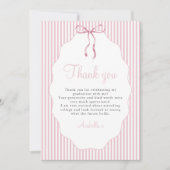 Sweet Pinstriped Pink Bow Graduation Dankeskarte (Vorderseite)