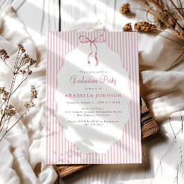 Sweet Pinstriped Pink Bow Graduation Einladung