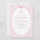 Sweet Pinstriped Pink Bow Graduation Einladung (Vorderseite)
