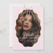 Sweet Pinstriped Pink Bow Photo Graduation Ankündigung (Vorderseite)